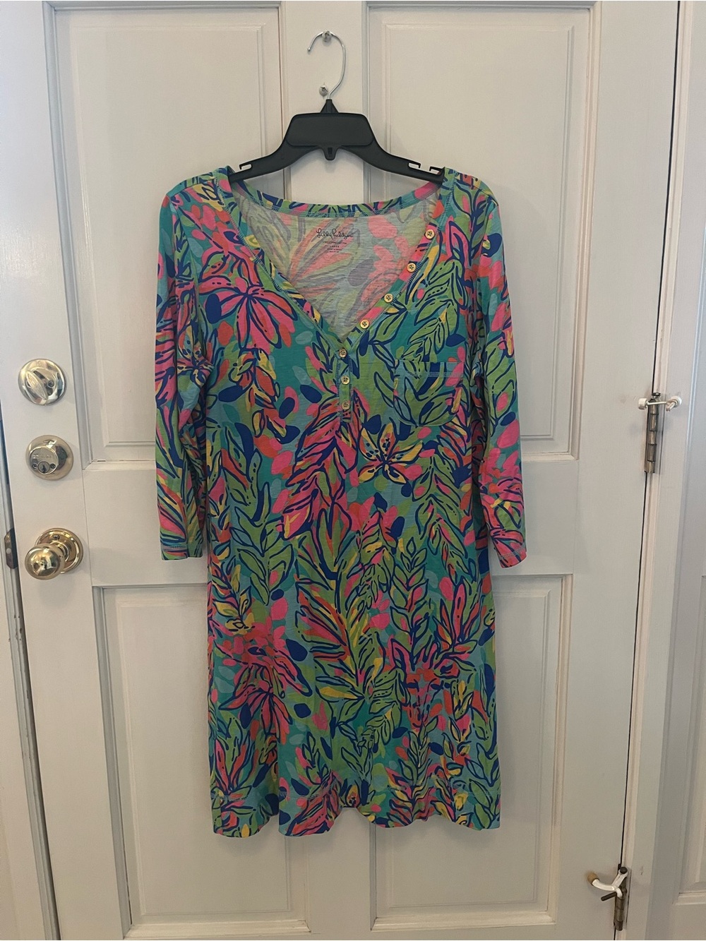 Lilly Pulitzer Teal Floral Button-Front Swim Coverup